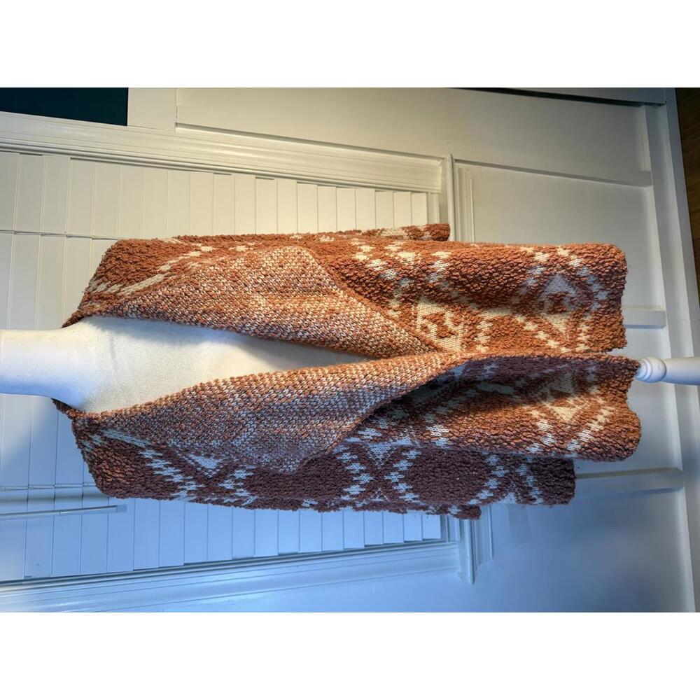 POL Medium Boho Geometric Drape Front Cardigan - Chunky Knit - Rust/Cream